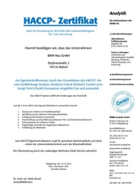 HACCP Zertifikat Vorschau